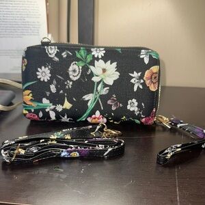 Black Floral Clutch with Wristlet